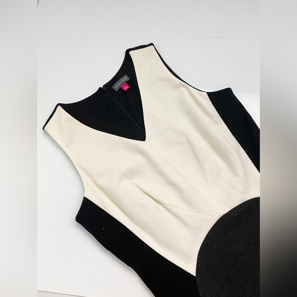Vince Camuto Sheath Black Cream Career Formal Classy ColorBlock Sleeveless Dress - Picture 11 of 13